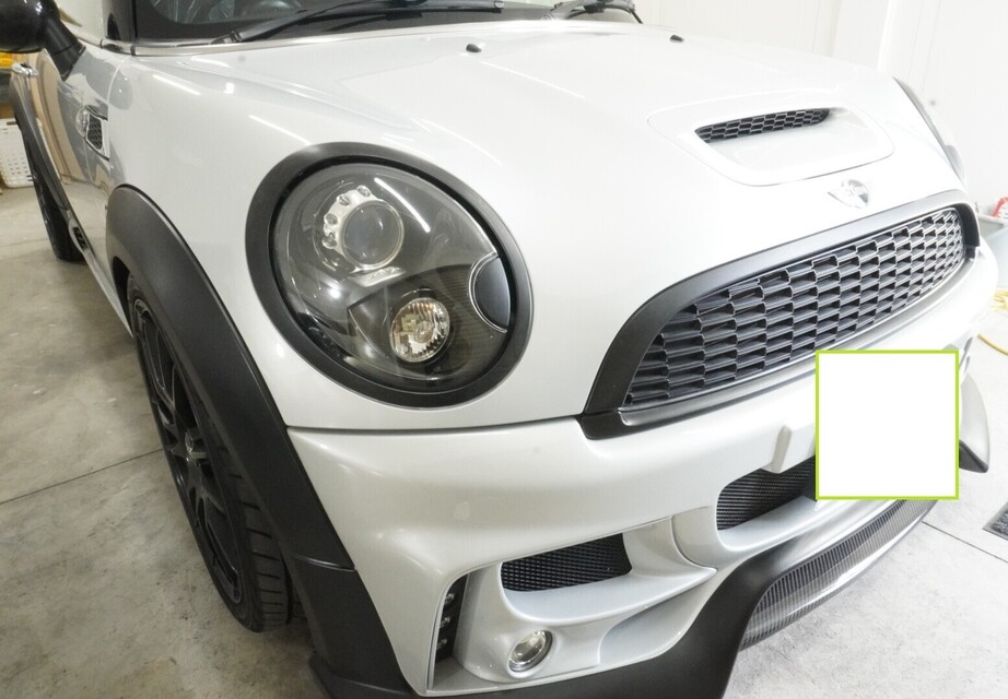 施工後　ミニジョンクーパーワークス（ホワイト）車全体