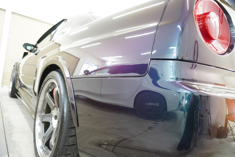 施工後　日産　34GTR（パープル）　リアサイド