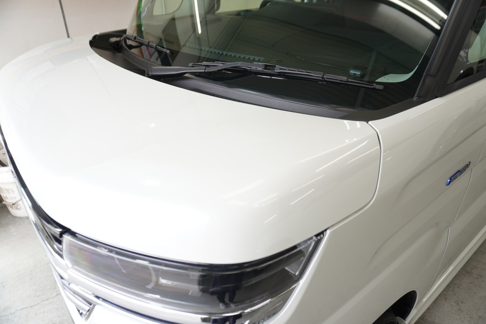 施工後　スズキ　スペーシアカスタム（ホワイト）　フロントアップ