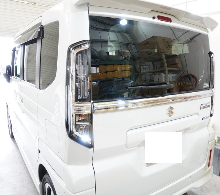 施工後　スズキ　スペーシアカスタム（ホワイト）　リア