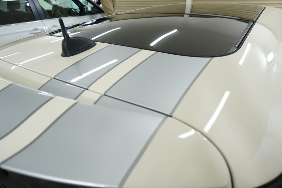 施工後　ミニ（ホワイト×シルバーライン）　　ルーフ面