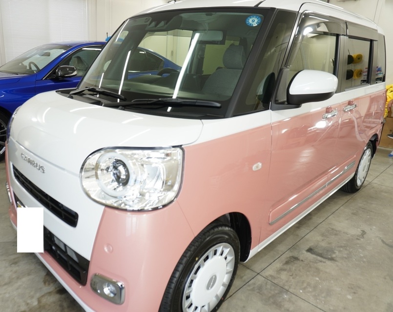 施工後　ダイハツキャンバス（ホワイト＆ピンク）　車全体