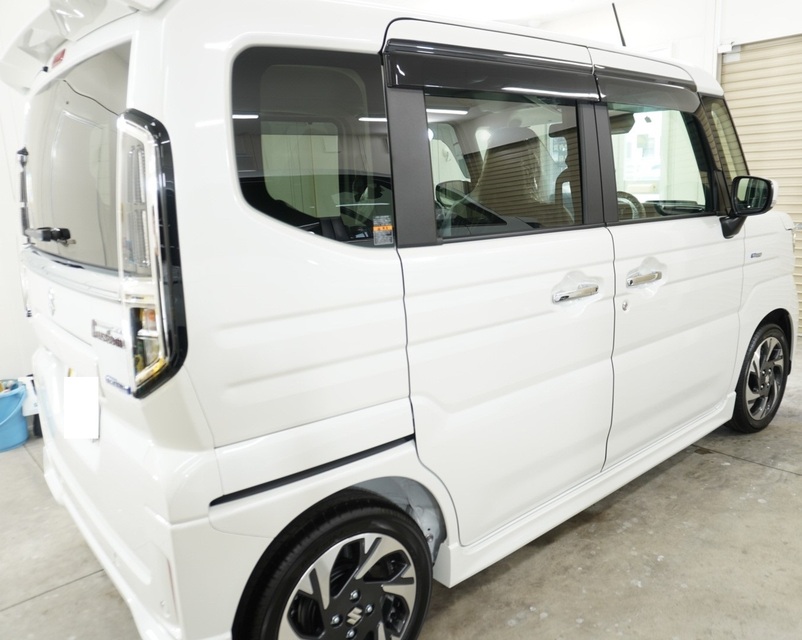 施工後　スズキ　スペーシアカスタム（ホワイト）　車全体